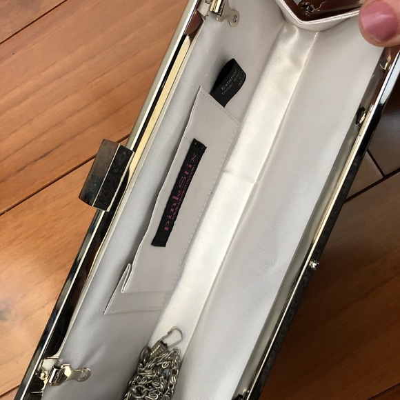 Silver Clutch Fancy Formal Dressy Purse Pink Stix - Picture 5 of 6